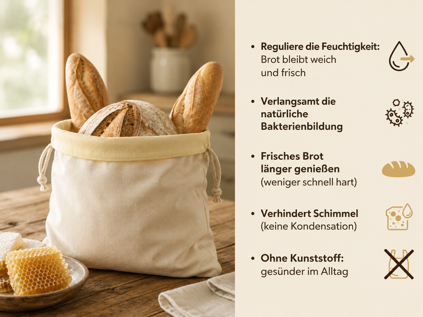 Der NOEVE-Brotbeutel (30 x 40 cm)  Ihr Brot bleibt 5 Tage frisch